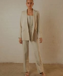 Peppermayo Exclusive New & Most Loved Mia Oversized Blazer - Stone Pinstripe