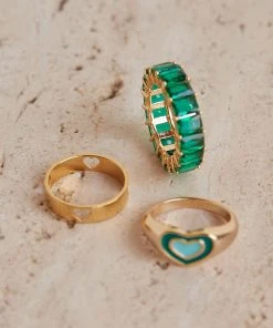 Riley Hubatka X Peppermayo A Fairytale Ring Set - Gold And Green