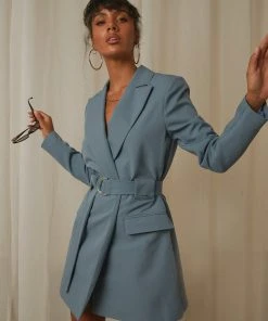 4th & Reckless New & Most Loved Felix Blazer Dress - Dusty Blue