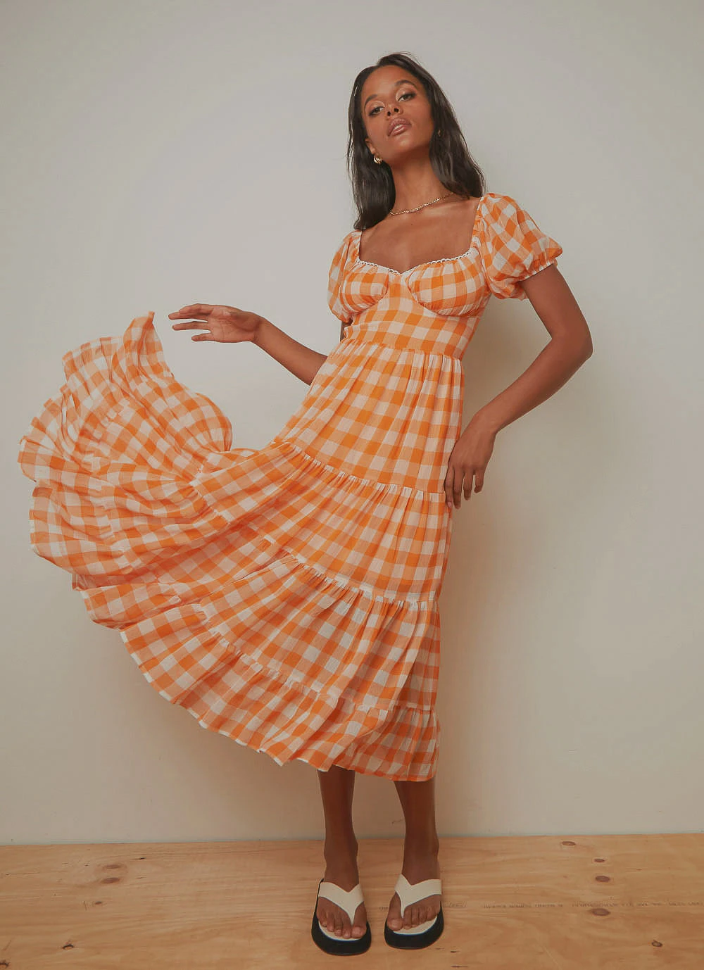 Peppermayo Blissful Midi Dress - Orange Check Peppermayo Blissful Midi Dress - Orange Check