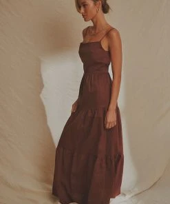 National Breast Cancer Foundation X Peppermayo Havana Linen Maxi Dress - Choc Brown