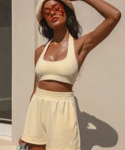 Peppermayo Exclusive New & Most Loved Voyage Terry Halter Crop - Yellow