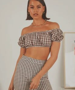 Peppermayo Exclusive New & Most Loved Les Deux Crop Top - Choc Brown Gingham