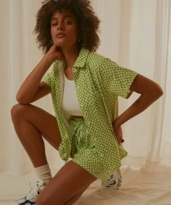 Peppermayo Exclusive Seventies Groove Shirt - Lime Warp Check New & Most Loved