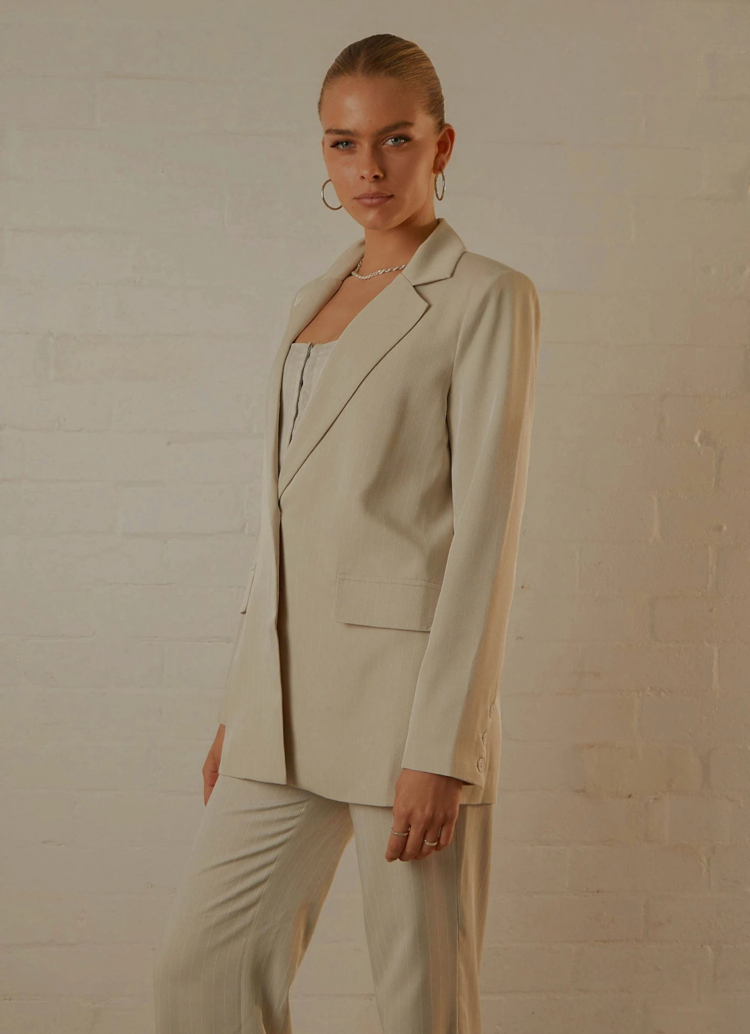 Peppermayo Exclusive New & Most Loved Mia Oversized Blazer - Stone Pinstripe Peppermayo Exclusive New & Most Loved Mia Oversized Blazer - Stone Pinstripe