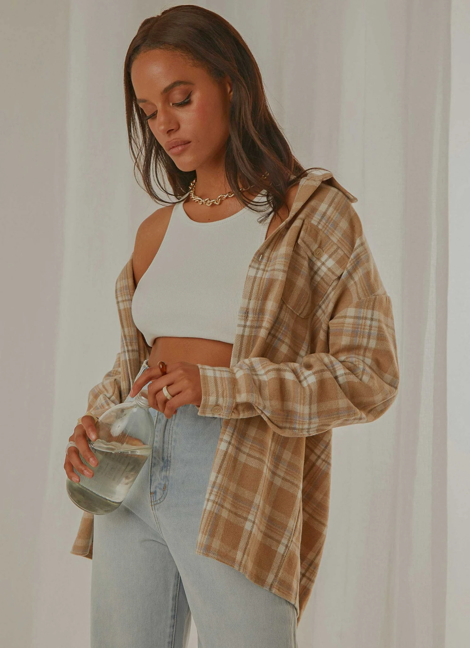 Peppermayo Exclusive New & Most Loved Day Trip Oversized Flannel Shirt - Beige Check 3 Peppermayo Exclusive New & Most Loved Day Trip Oversized Flannel Shirt - Beige Check