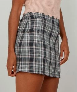 Afends Riley Hemp Check Mini Skirt - Concrete New & Most Loved