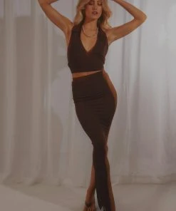 Peppermayo Exclusive On Arrival Midi Skirt - Choc Brown New & Most Loved