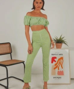 Peppermayo Exclusive Les Deux Crop Top - Green Gingham New & Most Loved