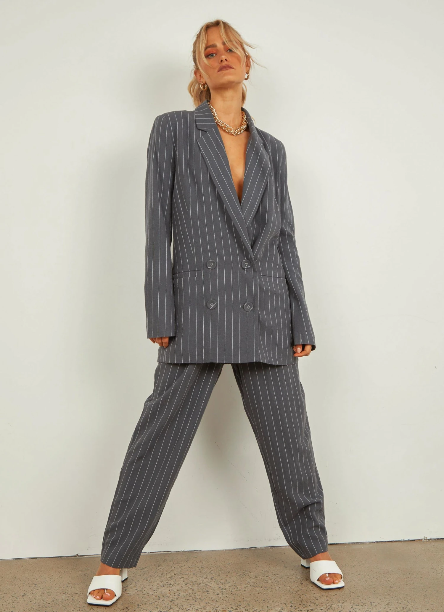 Nude Lucy Finley Pinstripe Blazer - Navy Pinstripe 4 Nude Lucy Finley Pinstripe Blazer - Navy Pinstripe