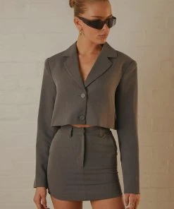 Peppermayo Exclusive Mariah Cropped Blazer - Charcoal