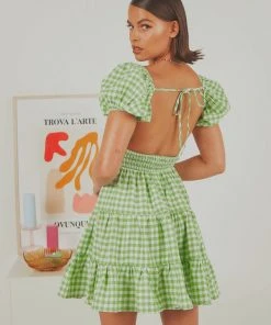 Peppermayo Exclusive Gianna Mini Dress - Green Gingham