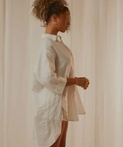 Nude Lucy New & Most Loved Nude Linen Lounge Shirt Dress - White