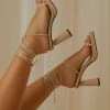 4th & Reckless Amba Lace Up Heeled Sandal - Nude New & Most Loved