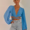 Peppermayo Farrah Tie Front Crop Top - Blue