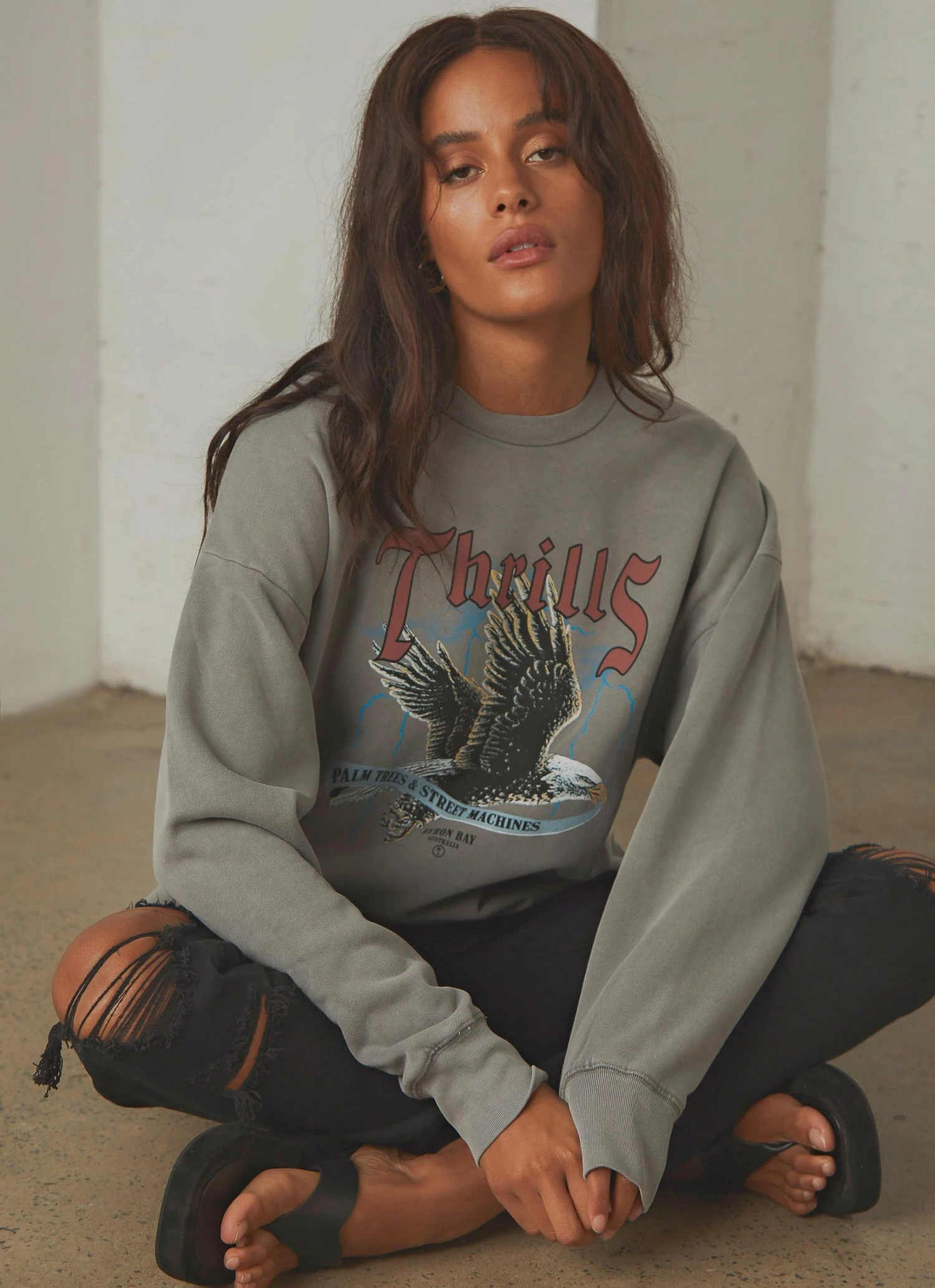 Thrills Storm The Castle Slouch Fit Crew - Washed Grey New & Most Loved 3 Thrills Storm The Castle Slouch Fit Crew - Washed Grey New & Most Loved