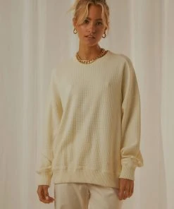 Afends Briar Waffle Slouchy Crew - Cream