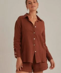 Peppermayo Edge Of Romance Shirt - Choc Brown New & Most Loved