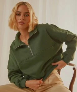Peppermayo Exclusive Naya Quarter Zip Jumper - Forest Green