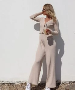 Peppermayo Exclusive Model Takeover Knit Pants - Beige New & Most Loved